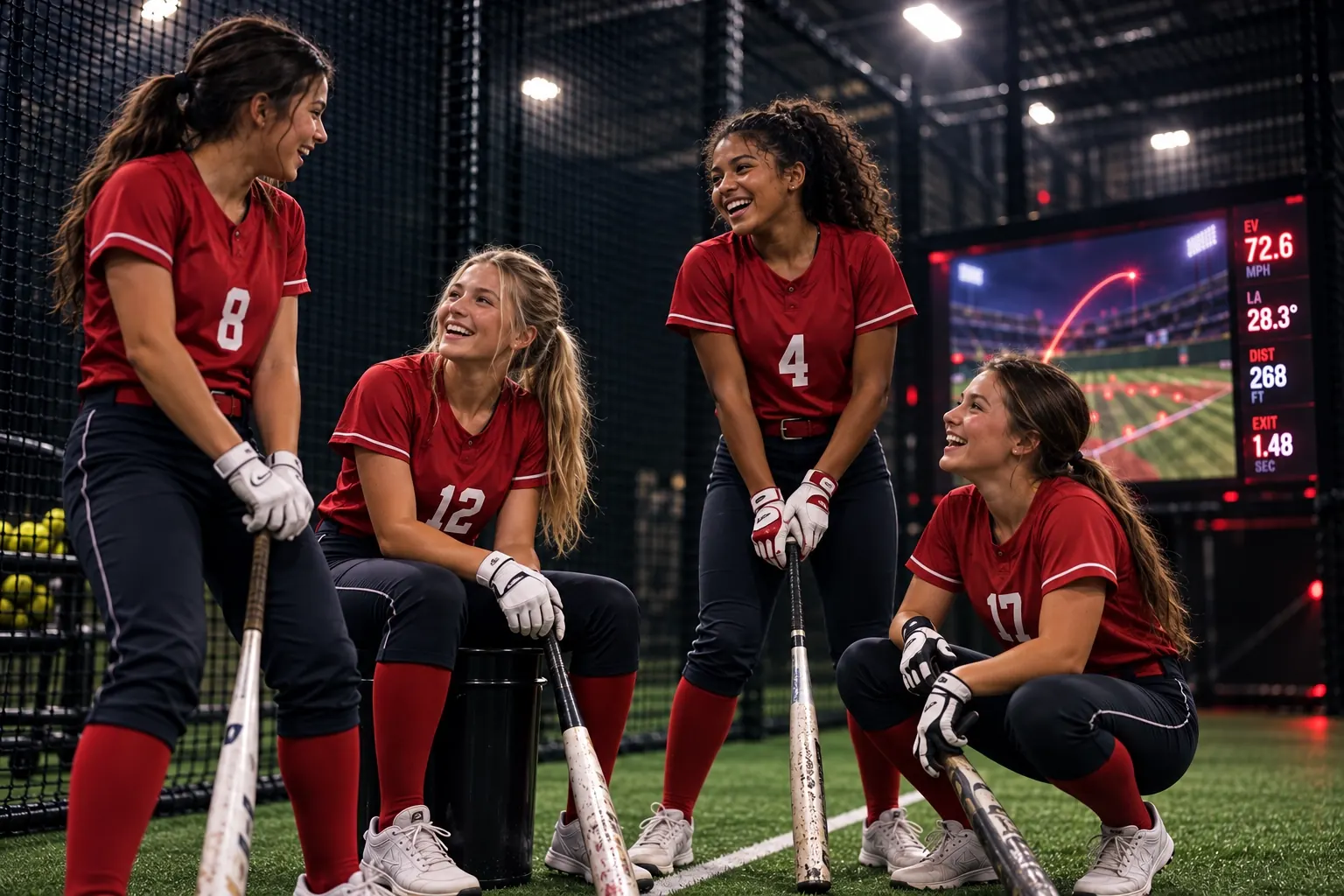 Softball players in the C&C Bat Factory cage